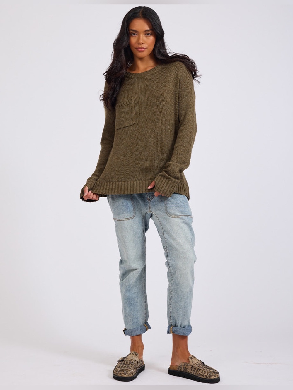 One Teaspoon Classic Pocket Chunky Knit Sweater Khaki Size Small NWOT